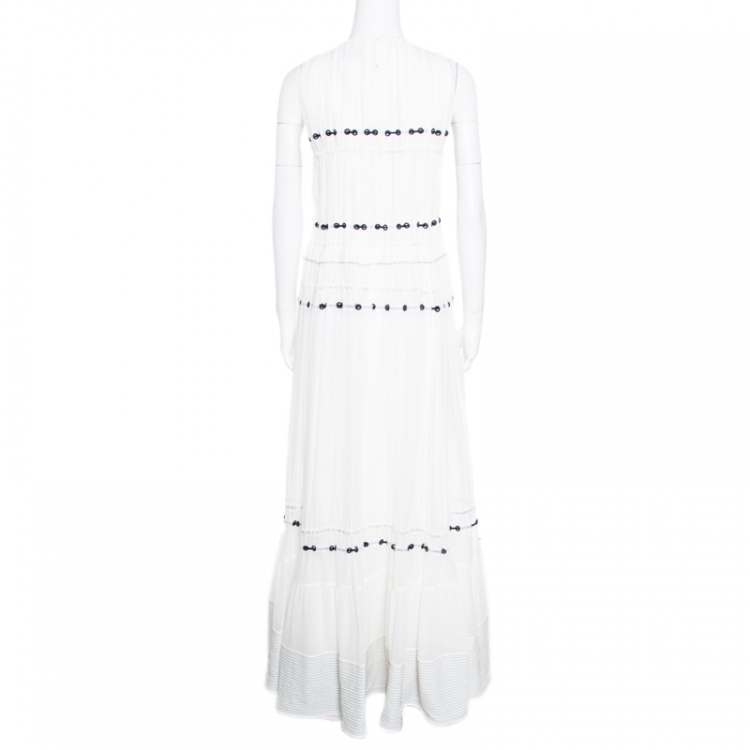 Pre Owned 3.1 Phillip Lim White Silk Eyelet Embroidered Pintucked Sleeveless Evening Gown S
