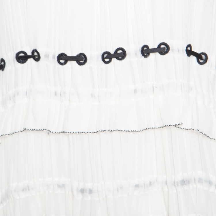 Pre Owned 3.1 Phillip Lim White Silk Eyelet Embroidered Pintucked Sleeveless Evening Gown S