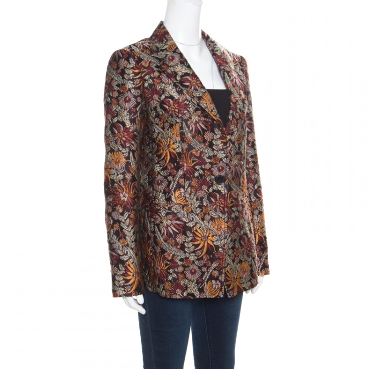 Pre Owned 3.1 Phillip Lim Brown Floral Cloque Single Button Blazer M