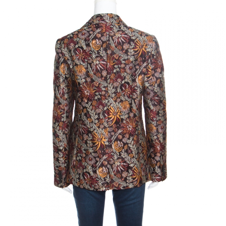 Pre Owned 3.1 Phillip Lim Brown Floral Cloque Single Button Blazer M