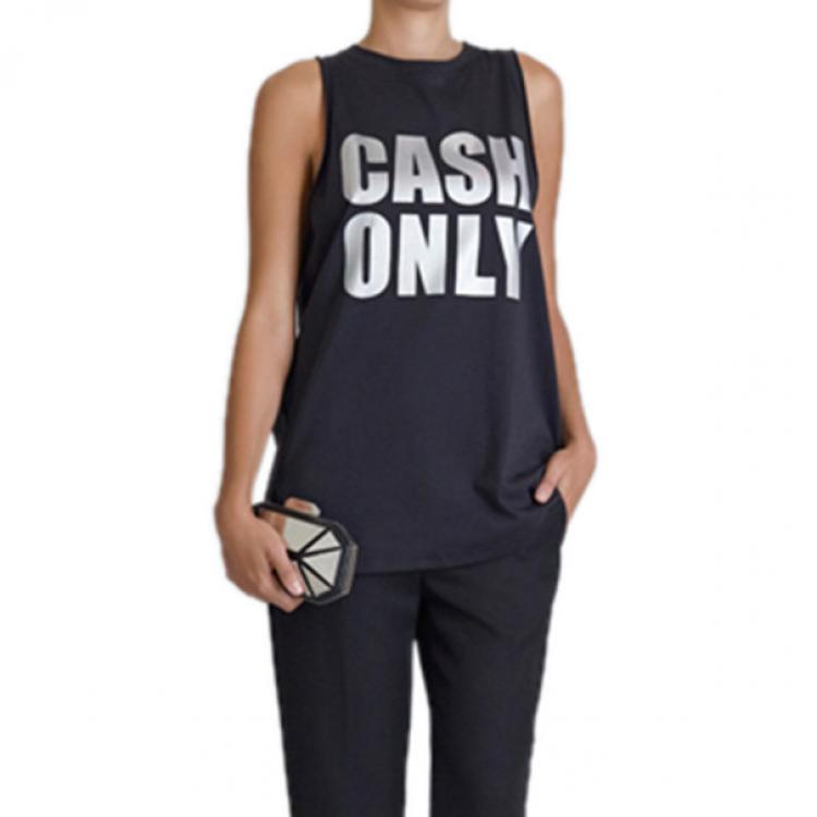 Pre Owned 3.1 Phillip Lim Black "Cash Only" Logo Tank S