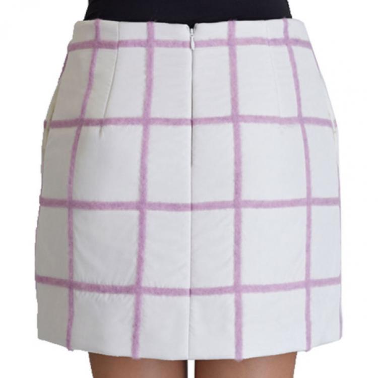 Pre Owned 3.1 Phillip Lim White Woolen Grid-Print Mini-Skirt M