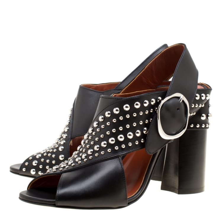 Pre Owned 3.1 Phillip Lim Black Leather Patsy Stud Detail Cross Strap Block Heel Sandals Size 41
