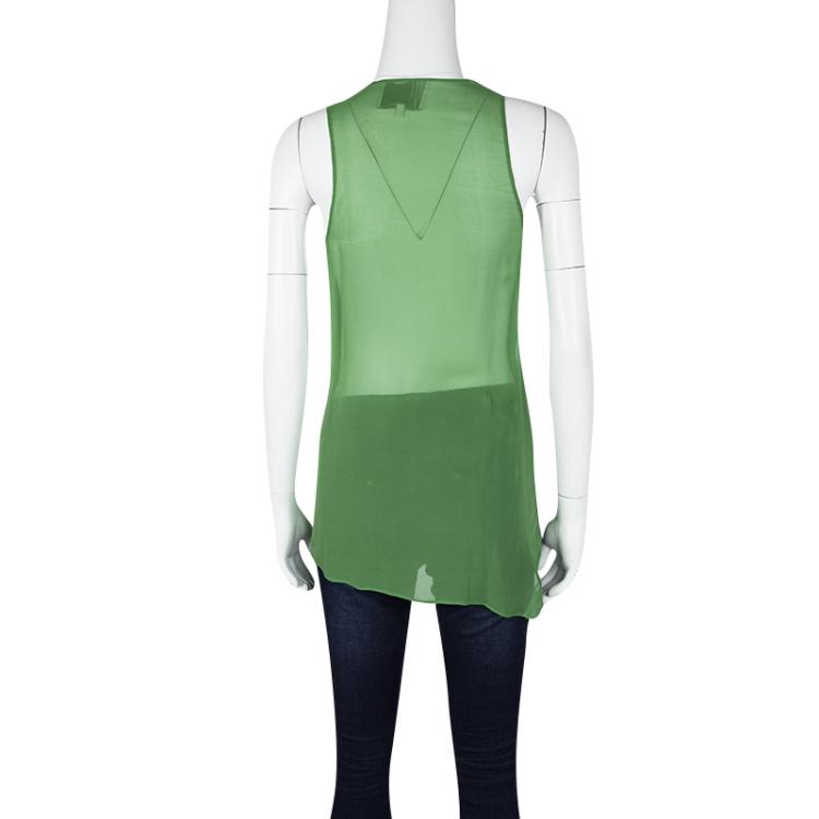 Pre Owned 3.1 Phillip Lim Parrot Green Chiffon Overlay Sleeveless Top S