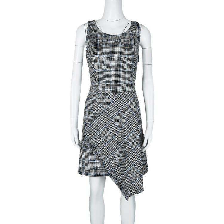 Pre Owned 3.1 Phillip Lim Grey Glen Plaid Fringed Wool Sleeveless Dress M
