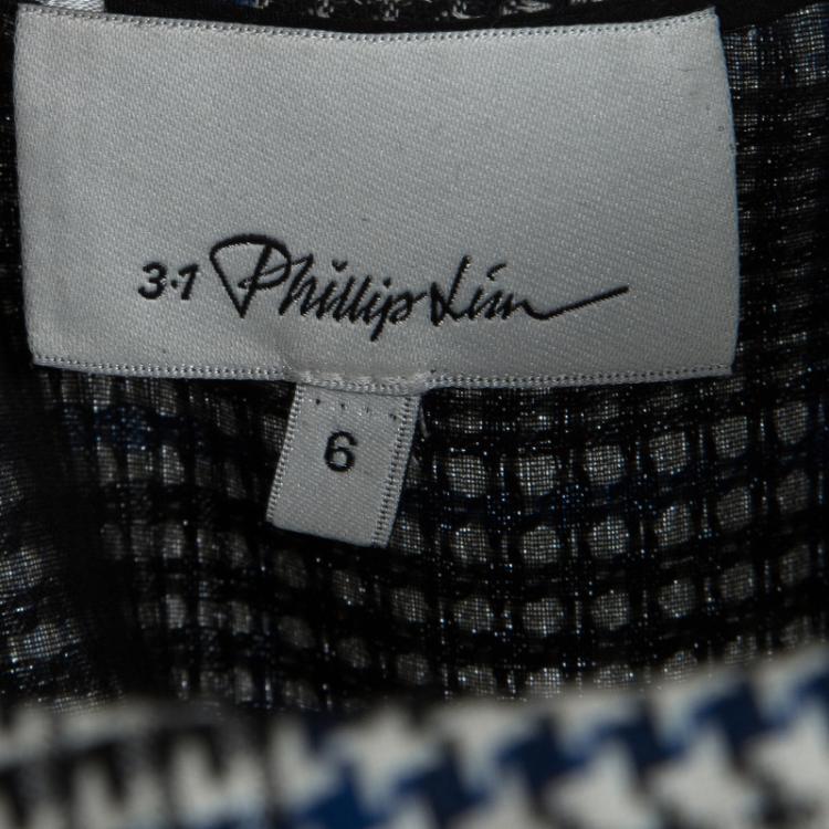 Pre Owned 3.1 Phillip Lim Grey Glen Plaid Fringed Wool Sleeveless Dress M