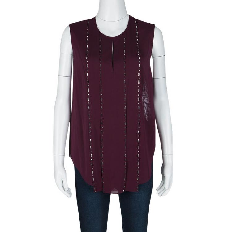 Pre Owned 3.1 Phillip Lim Burgundy Silk Embellished Sleeveless Tunic Top XS