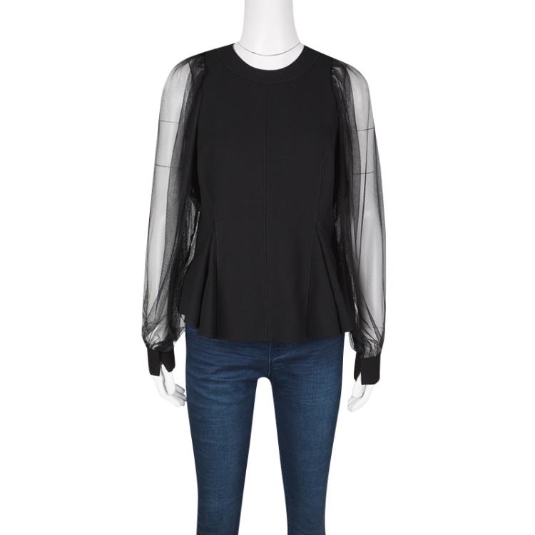 Pre Owned 3.1 Phillip Lim Black Sheer Sleeve Detail High Low Top L