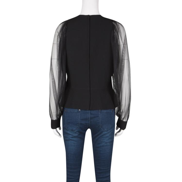 Pre Owned 3.1 Phillip Lim Black Sheer Sleeve Detail High Low Top L