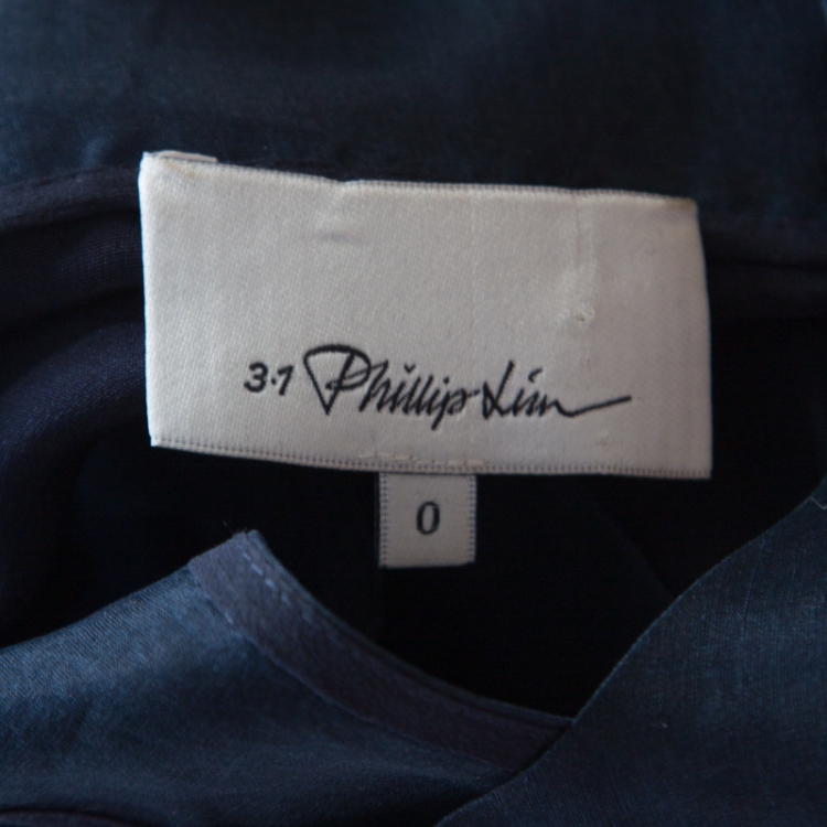 Pre Owned 3.1 Phillip Lim Navy Blue Dandelion Silk Applique Detail Sleeveless Crop Top XS
