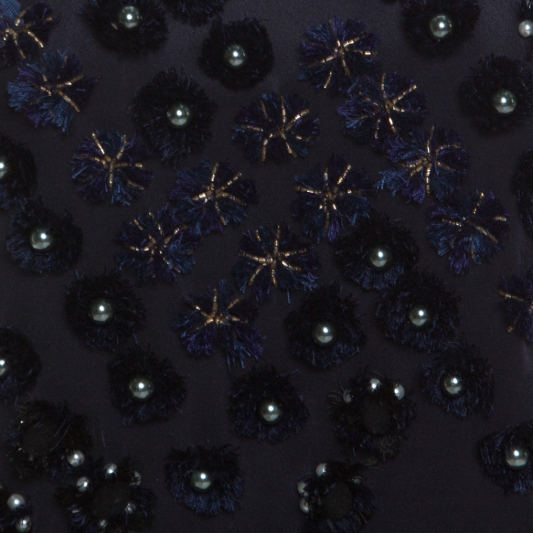 Pre Owned 3.1 Phillip Lim Navy Blue Dandelion Silk Applique Detail Sleeveless Crop Top XS
