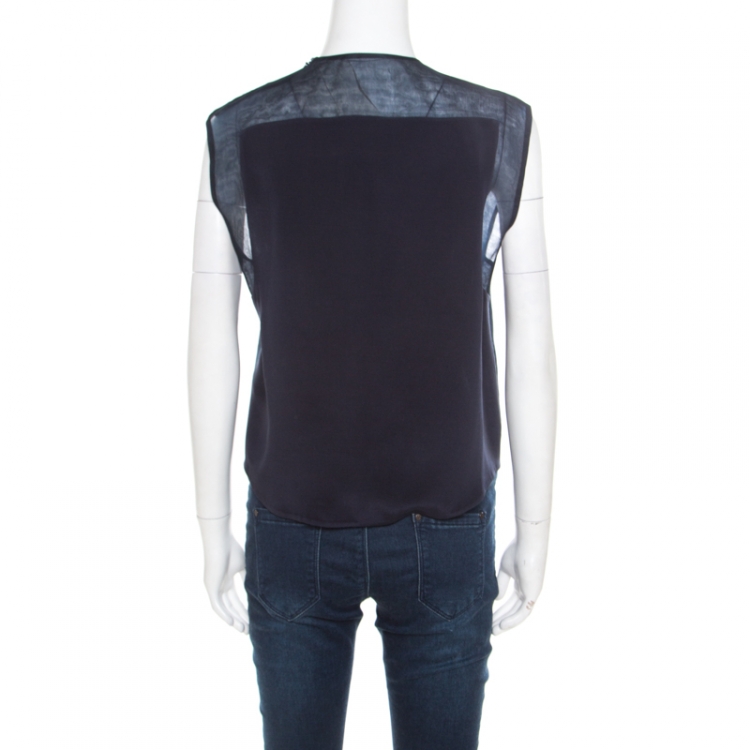 Pre Owned 3.1 Phillip Lim Navy Blue Dandelion Silk Applique Detail Sleeveless Crop Top XS