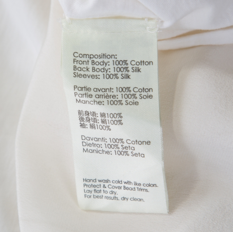 Pre Owned 3.1 Phillip Lim Cream Cotton and Silk Crystal Embellished High Low Top S