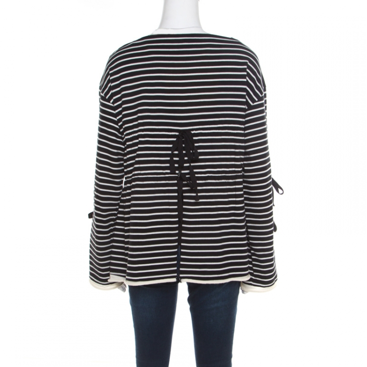 Pre Owned 3.1 Phillip Lim Monochrome Striped Cutout Sleeve Tie Detail Top M