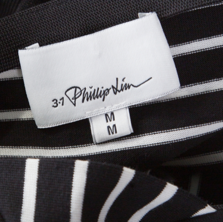 Pre Owned 3.1 Phillip Lim Monochrome Striped Cutout Sleeve Tie Detail Top M