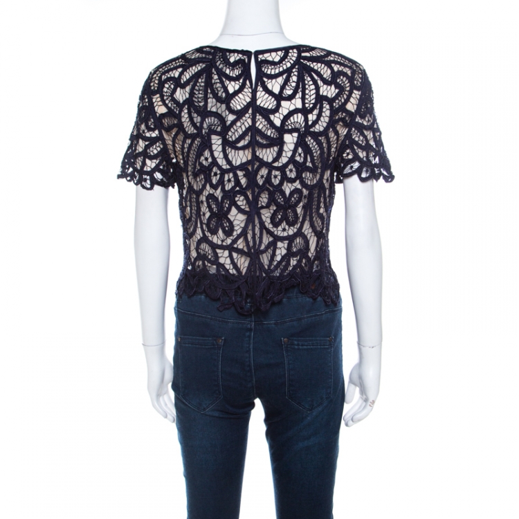 Pre Owned 3.1 Phillip Lim Ultramarine Blue Hairpin Lace Overlay Crop Top M
