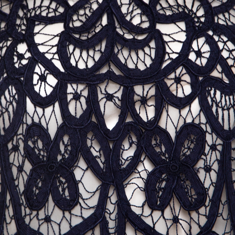 Pre Owned 3.1 Phillip Lim Ultramarine Blue Hairpin Lace Overlay Crop Top M