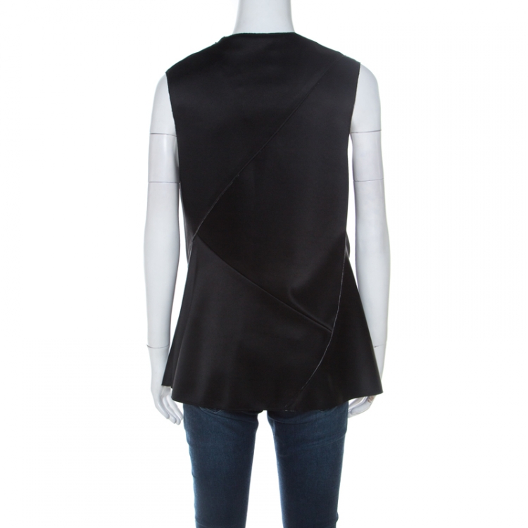 Pre Owned 3.1 Phillip Lim Black Sateen Asymmetrical Fold Draped Sleeveless Tunic M 