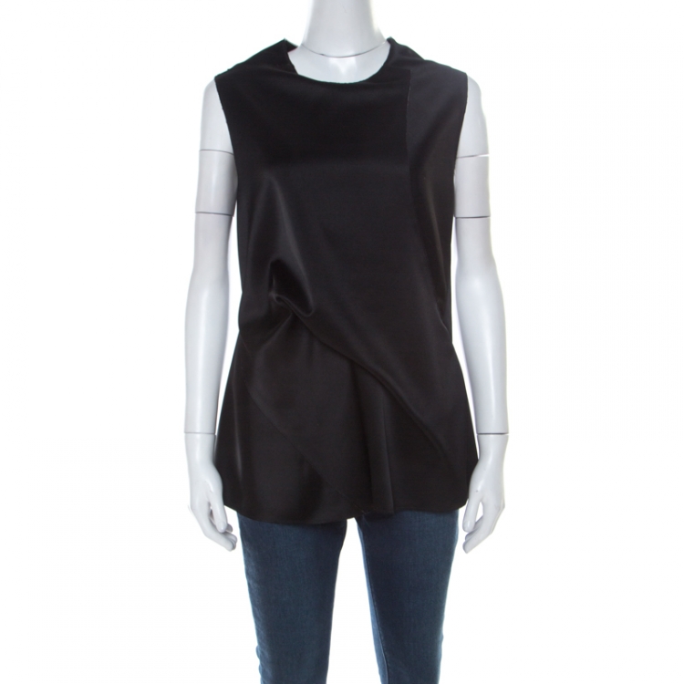 Pre Owned 3.1 Phillip Lim Black Sateen Asymmetrical Fold Draped Sleeveless Tunic M 