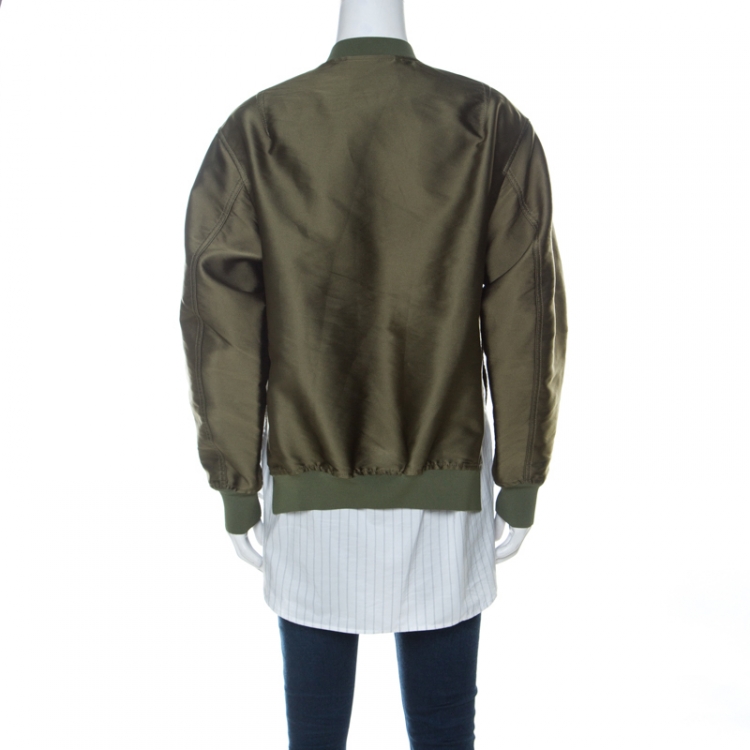 Pre Owned 3.1 Phillip Lim Olive Green Satin % Striped Poplin Bomber Jacket S