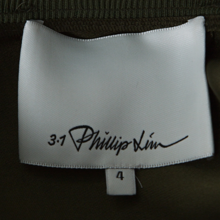 Pre Owned 3.1 Phillip Lim Olive Green Satin % Striped Poplin Bomber Jacket S
