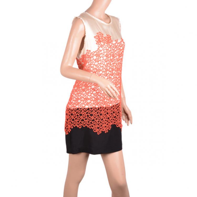 Pre Owned 3.1 Phillip Lim Monochrome Two Tone Lace Shift Dress L