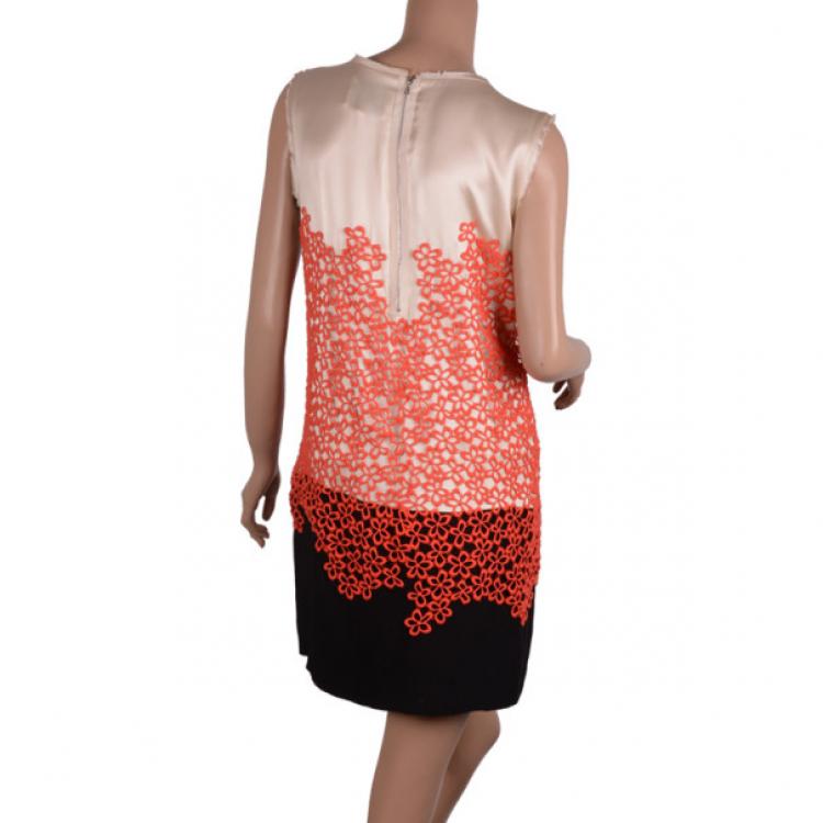 Pre Owned 3.1 Phillip Lim Monochrome Two Tone Lace Shift Dress L