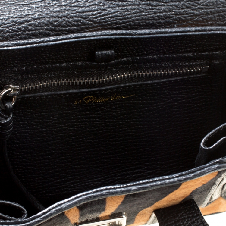 Pre Owned 3.1 Phillip Lim Black/Brown Leather and Calfhair Mini Pashli Top Handle Bag
