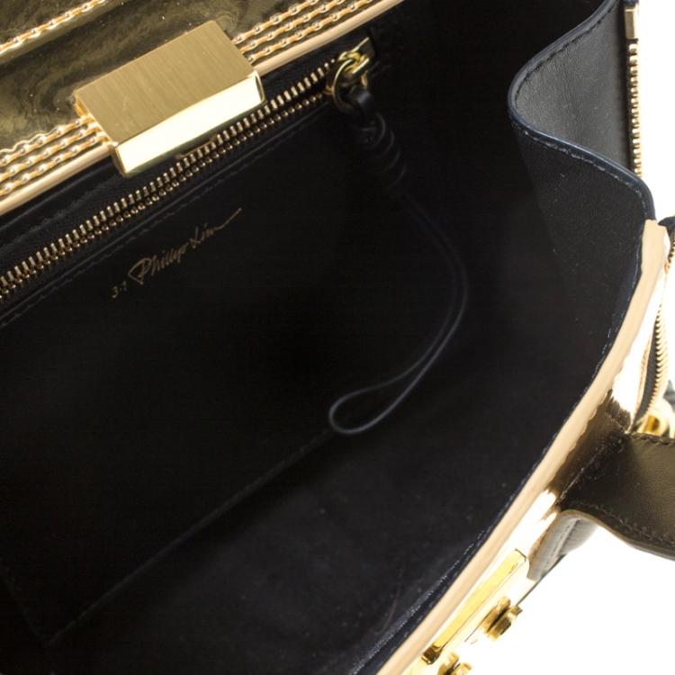 Pre Owned 3.1 Phillip Lim Metallic Gold/Black Leather Mini Pashli Top Handle Bag