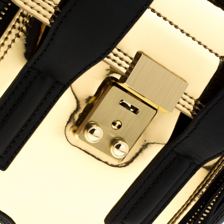 Pre Owned 3.1 Phillip Lim Metallic Gold/Black Leather Mini Pashli Top Handle Bag
