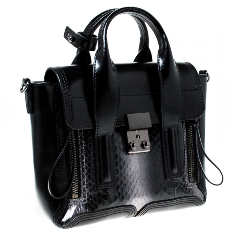 Pre Owned 3.1 Phillip Lim Black Snakeskin Embossed Leather Mini Pashli Satchel