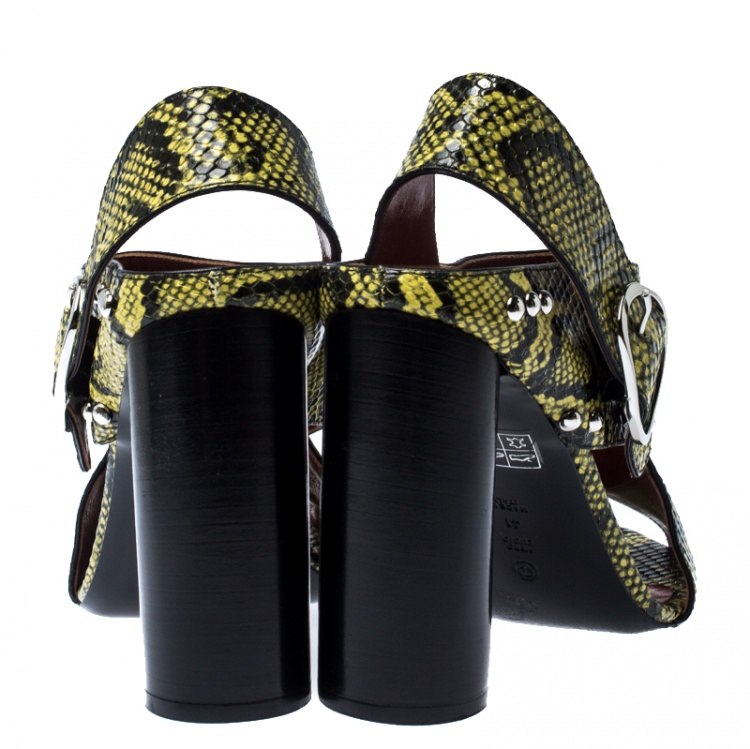 Pre Owned 3.1 Phillip Lim Yellow/Black Python Embossed Leather Patsy Criss Cross Sandals Size 41