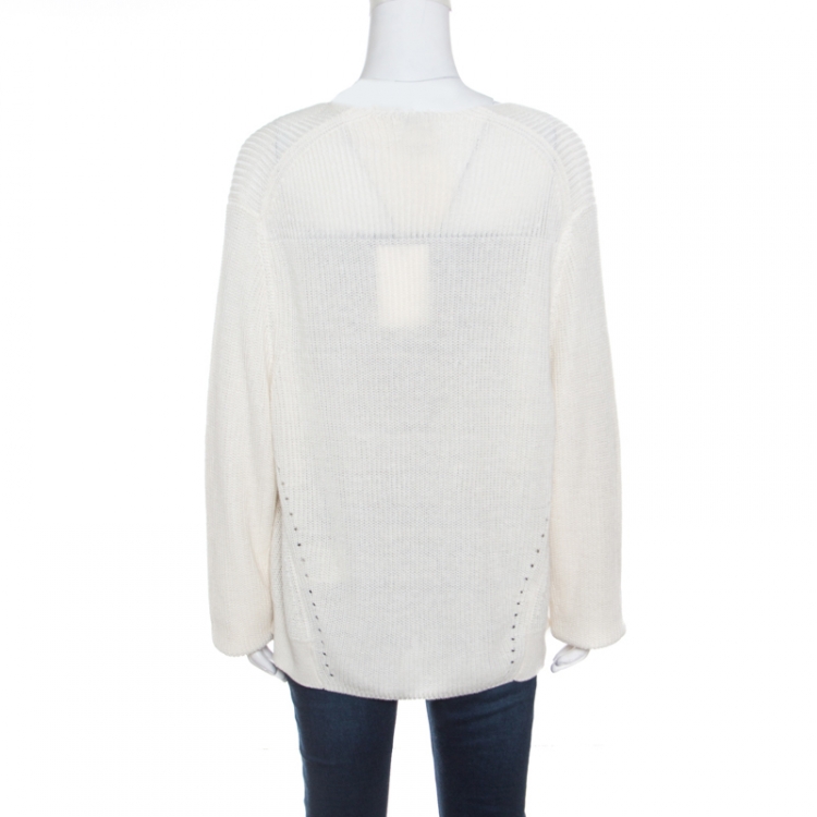 Pre Owned Acne Studios Cream Chunky Linen Knit Deborah V Neck Pullover M