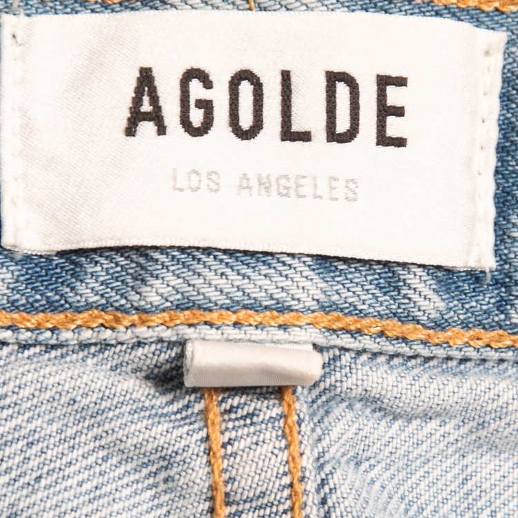 Pre Owned Agolde Blue Distressed Denim Cross-Cross Jeans S Waist 25"