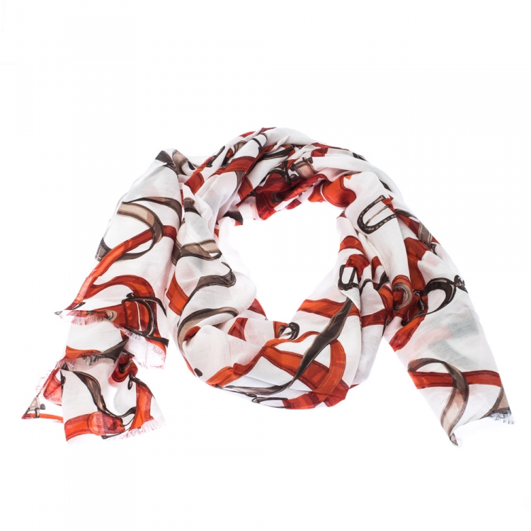 Pre Owned Aigner Multicolor Equestrian Print Cotton Silk Fringed Edge Scarf