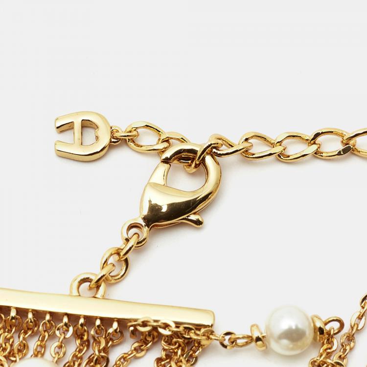 Pre Owned Aigner Capri Faux Pearl Crystal Gold Tone Bracelet