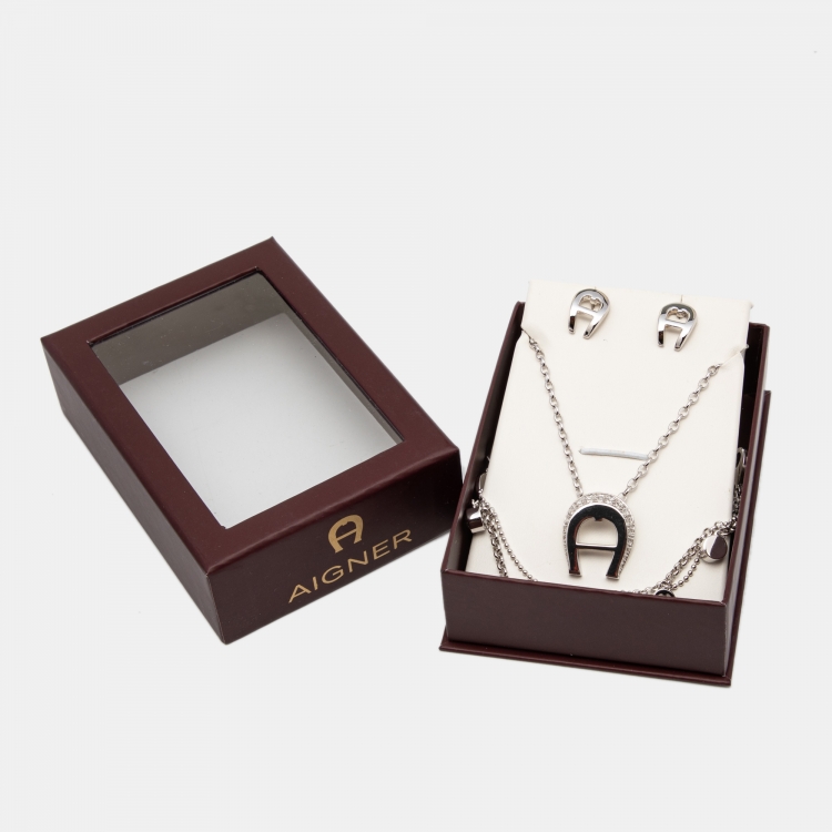 Pre Owned Aigner Silver Tone Crystal Set of 3