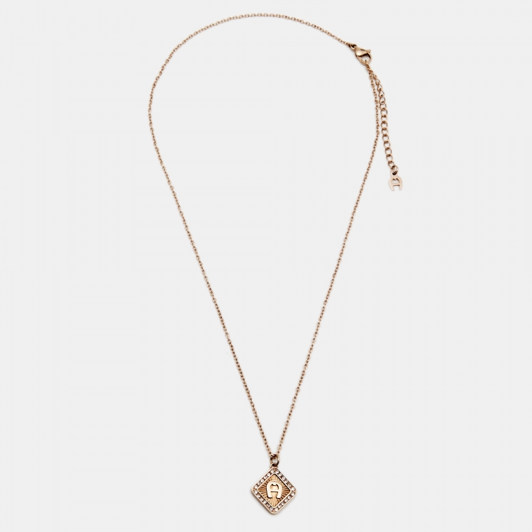 Pre Owned Aigner Crystal Gold Tone Necklace Set