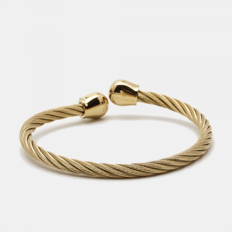 مملوكة مسبقًا Aigner Double A Logo Crystal Gold Tone Steel Bracelet