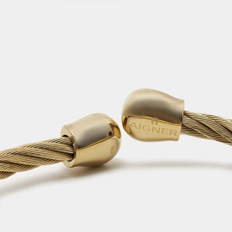 مملوكة مسبقًا Aigner Double A Logo Crystal Gold Tone Steel Bracelet