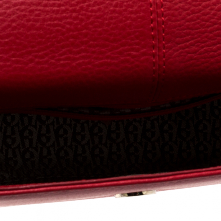 Pre Owned Aigner Red Leather Mini Pina Crossbody Bag