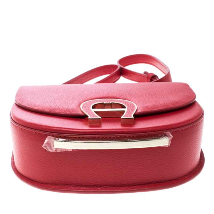 Pre Owned Aigner Red Leather Mini Pina Crossbody Bag