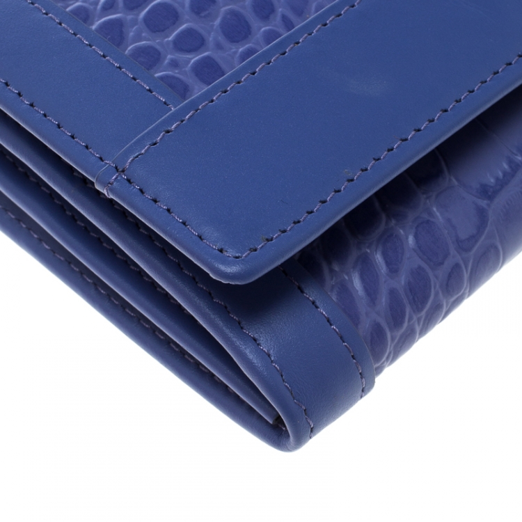 Pre Owned Aigner Purple Croc Embossed Continental Wallet