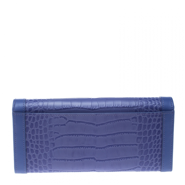 Pre Owned Aigner Purple Croc Embossed Continental Wallet