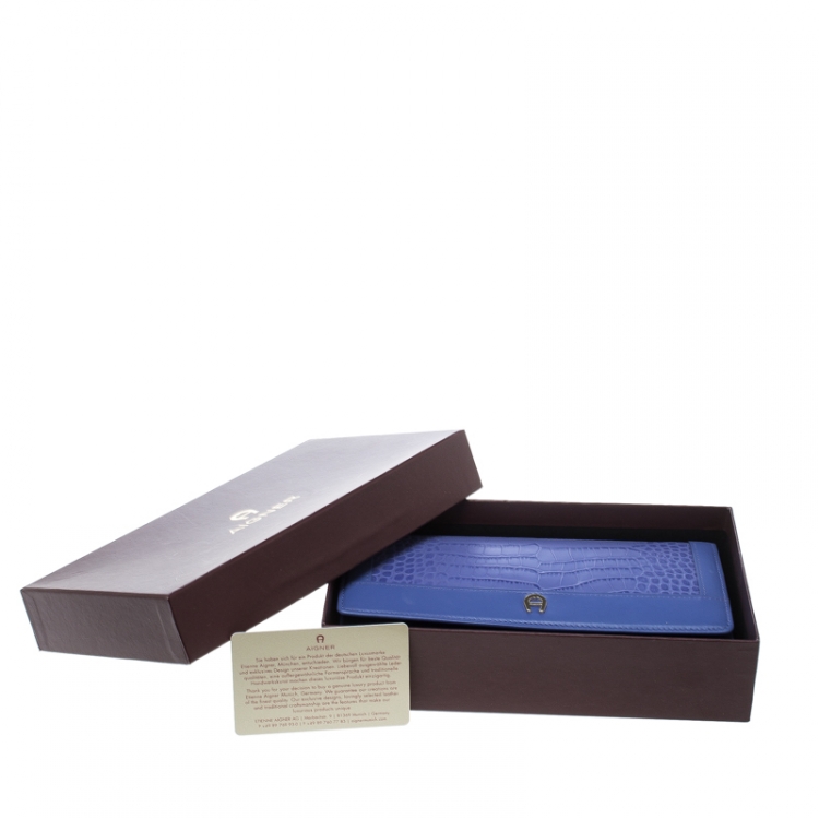 Pre Owned Aigner Purple Croc Embossed Continental Wallet