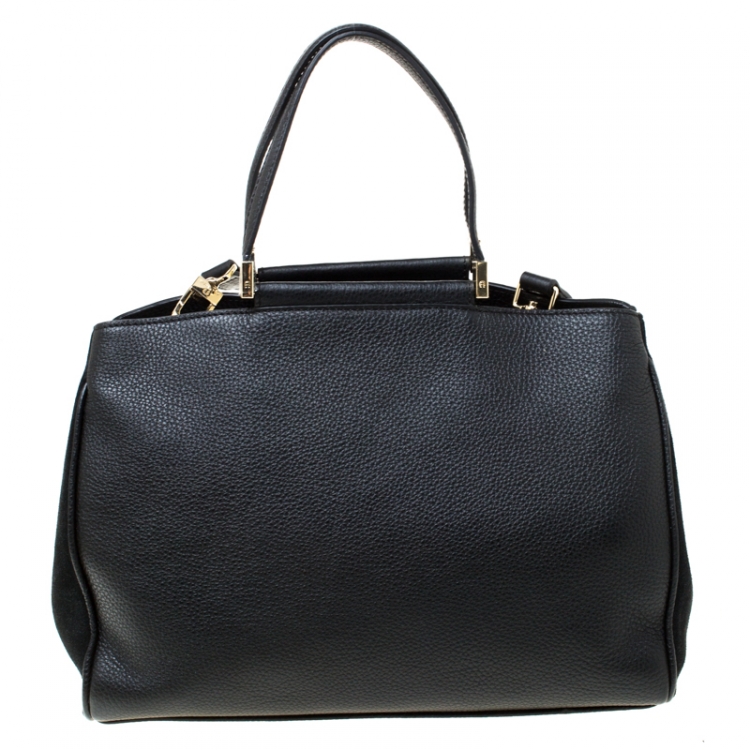 Pre Owned Aigner Black Leather and Suede Tote
