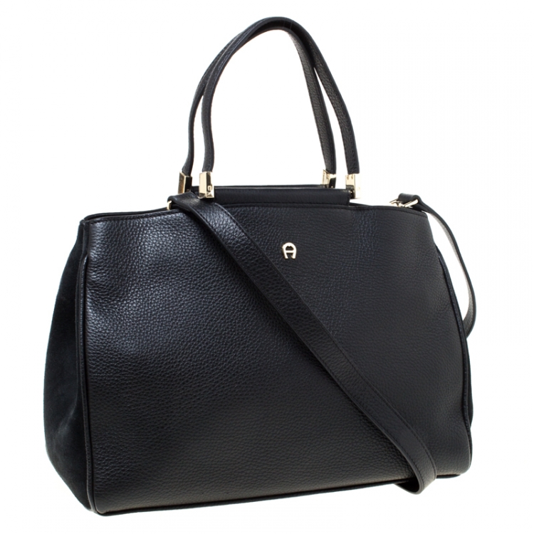Pre Owned Aigner Black Leather and Suede Tote