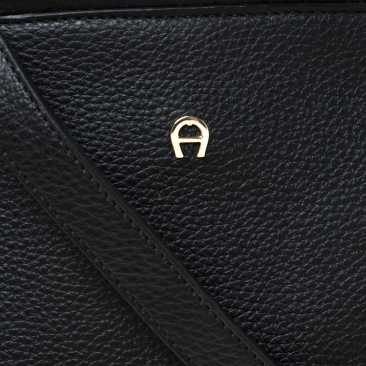 Pre Owned Aigner Black Leather and Suede Tote