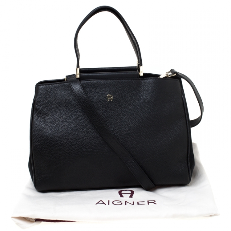 Pre Owned Aigner Black Leather and Suede Tote