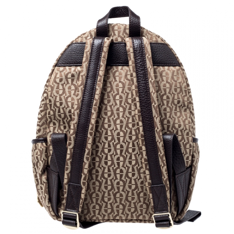 Pre Owned Aigner Beige/Brown Signature Canvas and Leather Icon Backpack